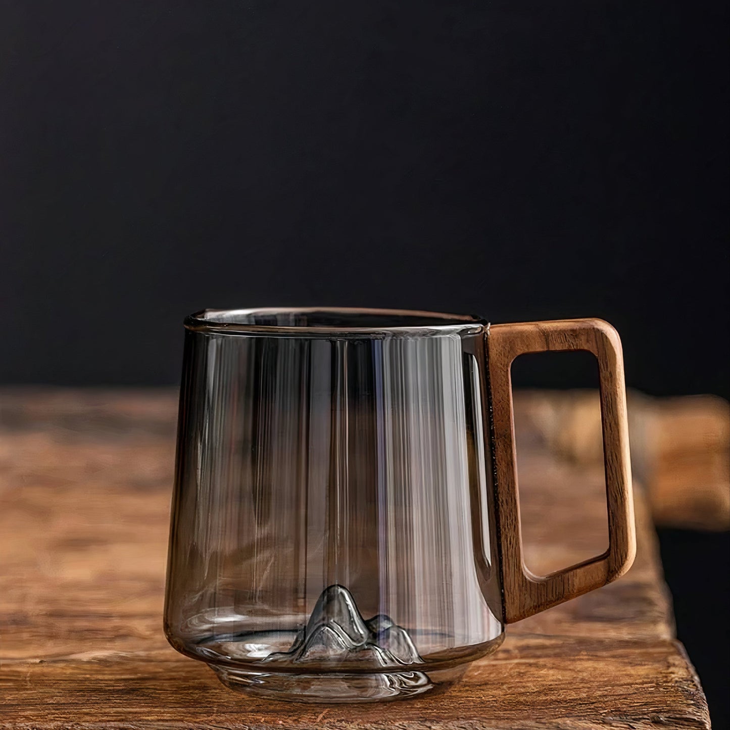 Tasses café zen - Verre fumé avec montagne cachée & anse bois