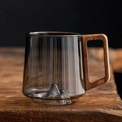 Tasses café zen - Verre fumé avec montagne cachée & anse bois