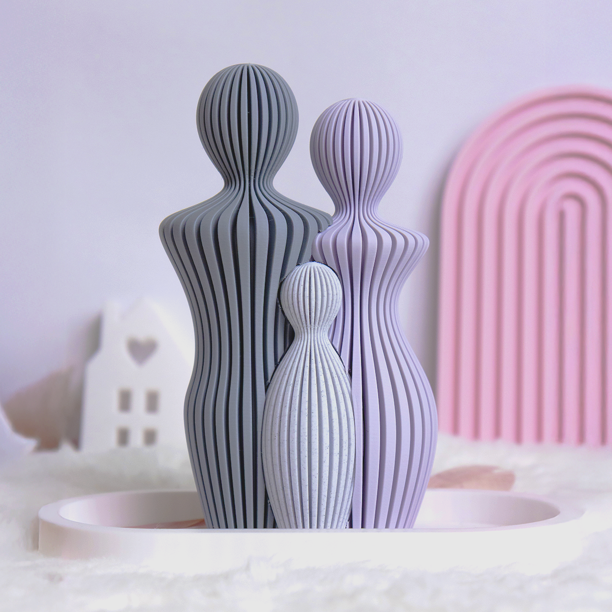 Statue Famille Complète – Couple avec 1, 2 ou 3 Enfants – Sculpture Minimaliste Personnalisable