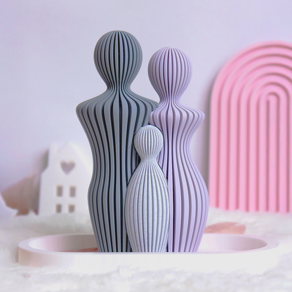 Statue Famille Complète – Couple avec 1, 2 ou 3 Enfants – Sculpture Minimaliste Personnalisable