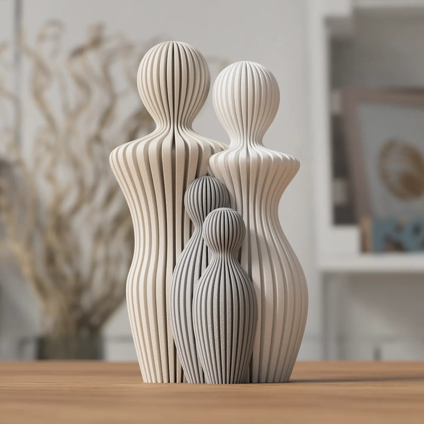 Statue Famille Complète – Couple avec 1, 2 ou 3 Enfants – Sculpture Minimaliste Personnalisable