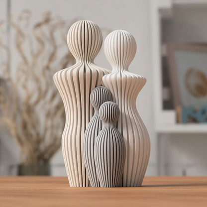 Statue Famille Complète – Couple avec 1, 2 ou 3 Enfants – Sculpture Minimaliste Personnalisable
