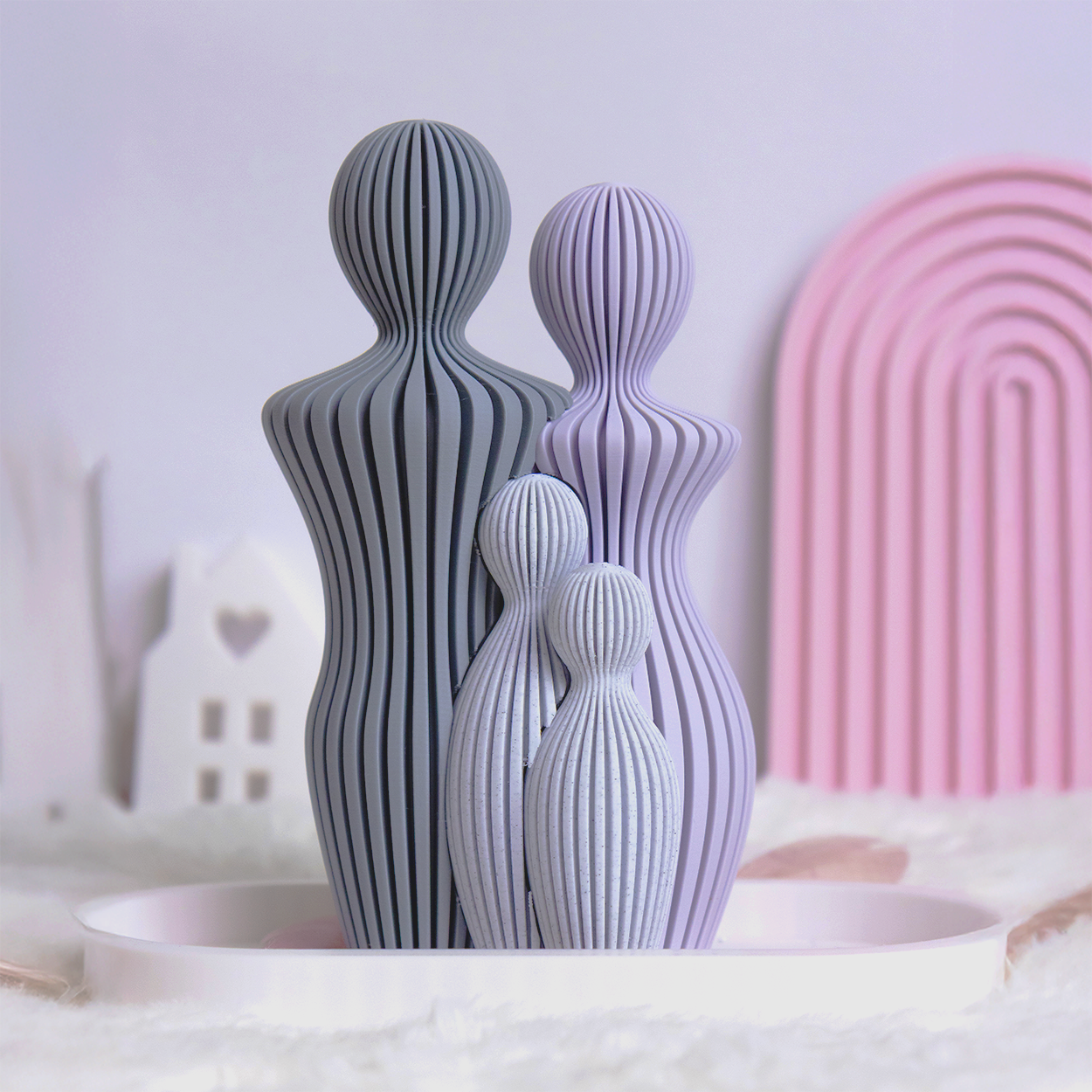 Statue Famille Complète – Couple avec 1, 2 ou 3 Enfants – Sculpture Minimaliste Personnalisable