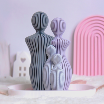 Statue Famille Complète – Couple avec 1, 2 ou 3 Enfants – Sculpture Minimaliste Personnalisable