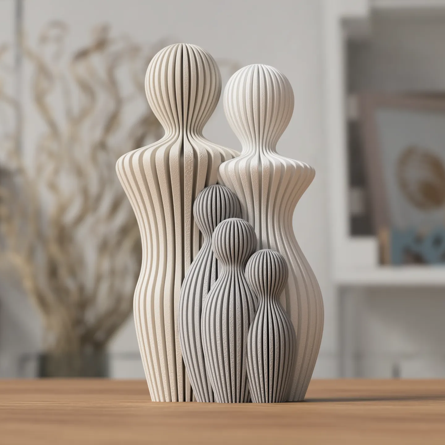 Statue Famille Complète – Couple avec 1, 2 ou 3 Enfants – Sculpture Minimaliste Personnalisable