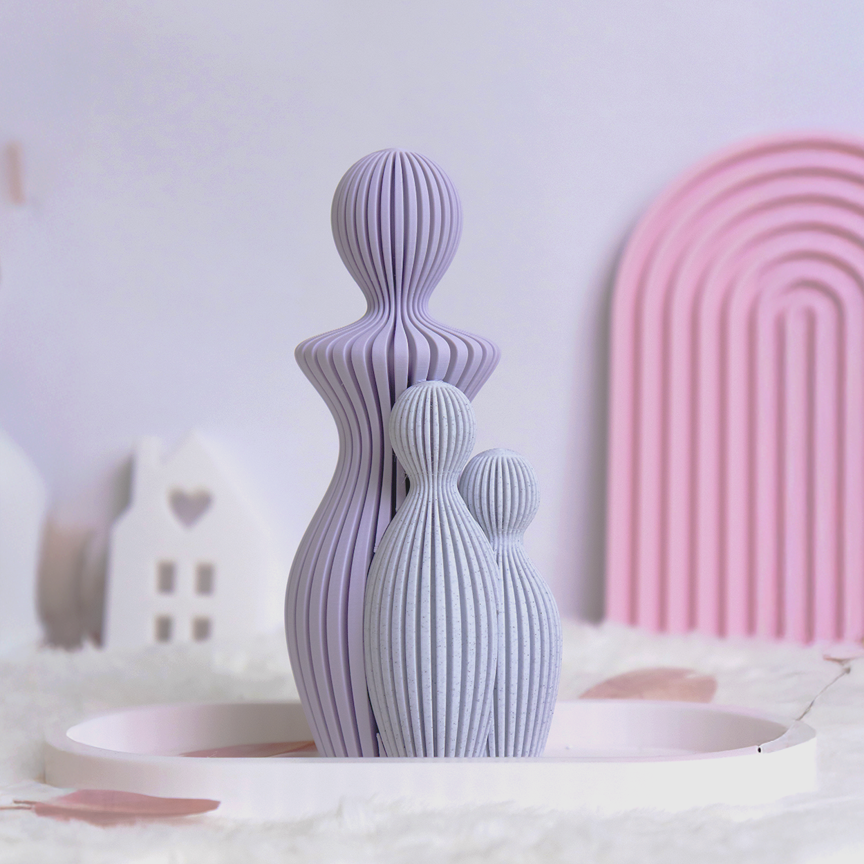 Statue Famille Complète – Couple avec 1, 2 ou 3 Enfants – Sculpture Minimaliste Personnalisable