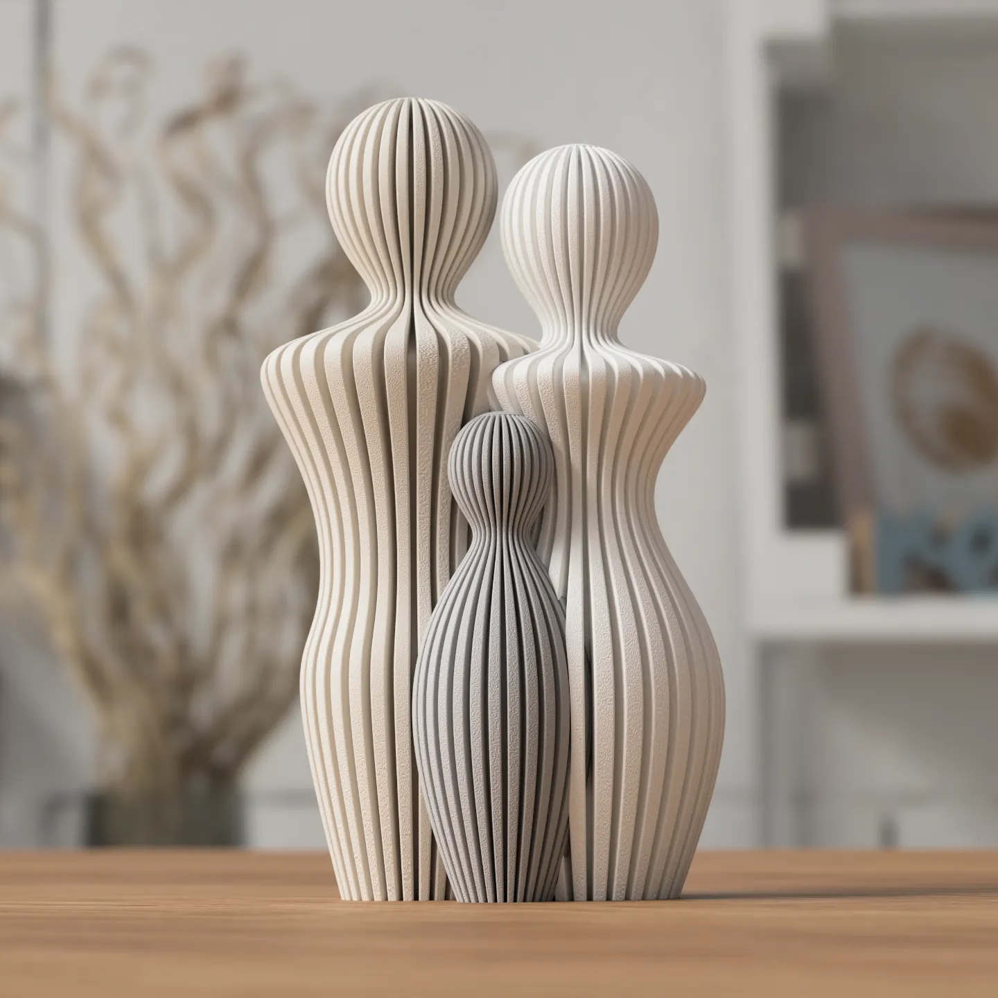Statue Famille Complète – Couple avec 1, 2 ou 3 Enfants – Sculpture Minimaliste Personnalisable