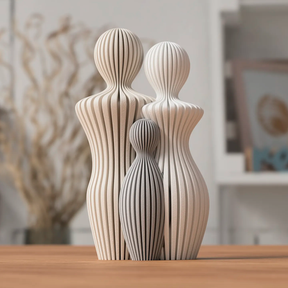 Statue Famille Complète – Couple avec 1, 2 ou 3 Enfants – Sculpture Minimaliste Personnalisable