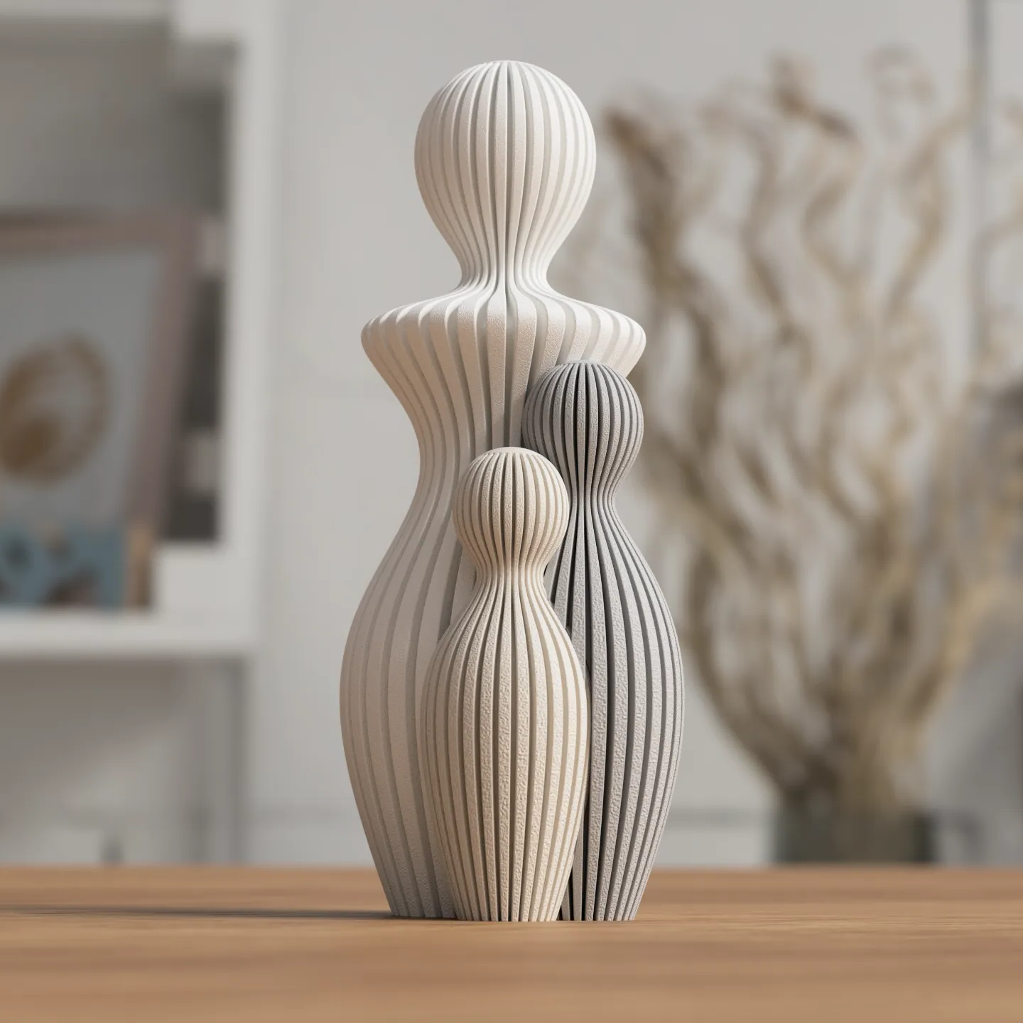 Statue Famille Complète – Couple avec 1, 2 ou 3 Enfants – Sculpture Minimaliste Personnalisable