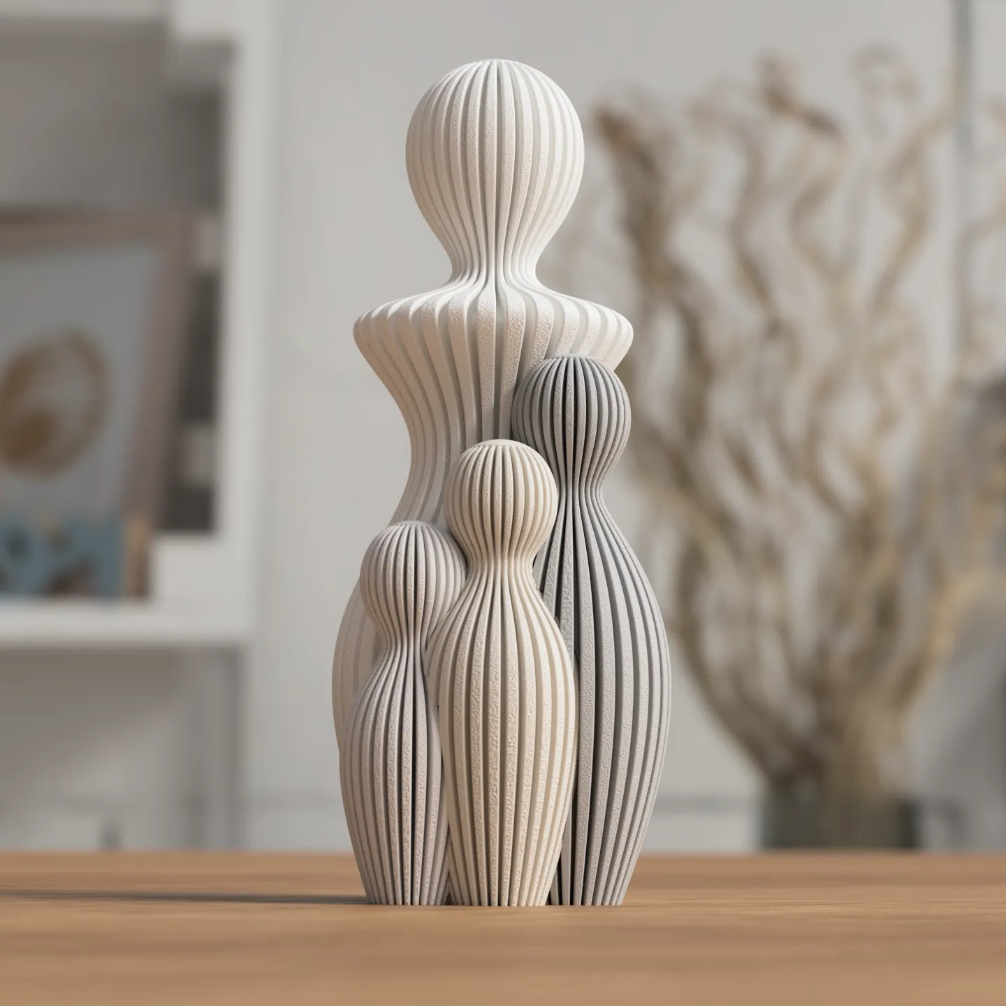 Statue Famille Complète – Couple avec 1, 2 ou 3 Enfants – Sculpture Minimaliste Personnalisable