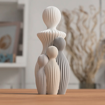 Statue Famille Complète – Couple avec 1, 2 ou 3 Enfants – Sculpture Minimaliste Personnalisable